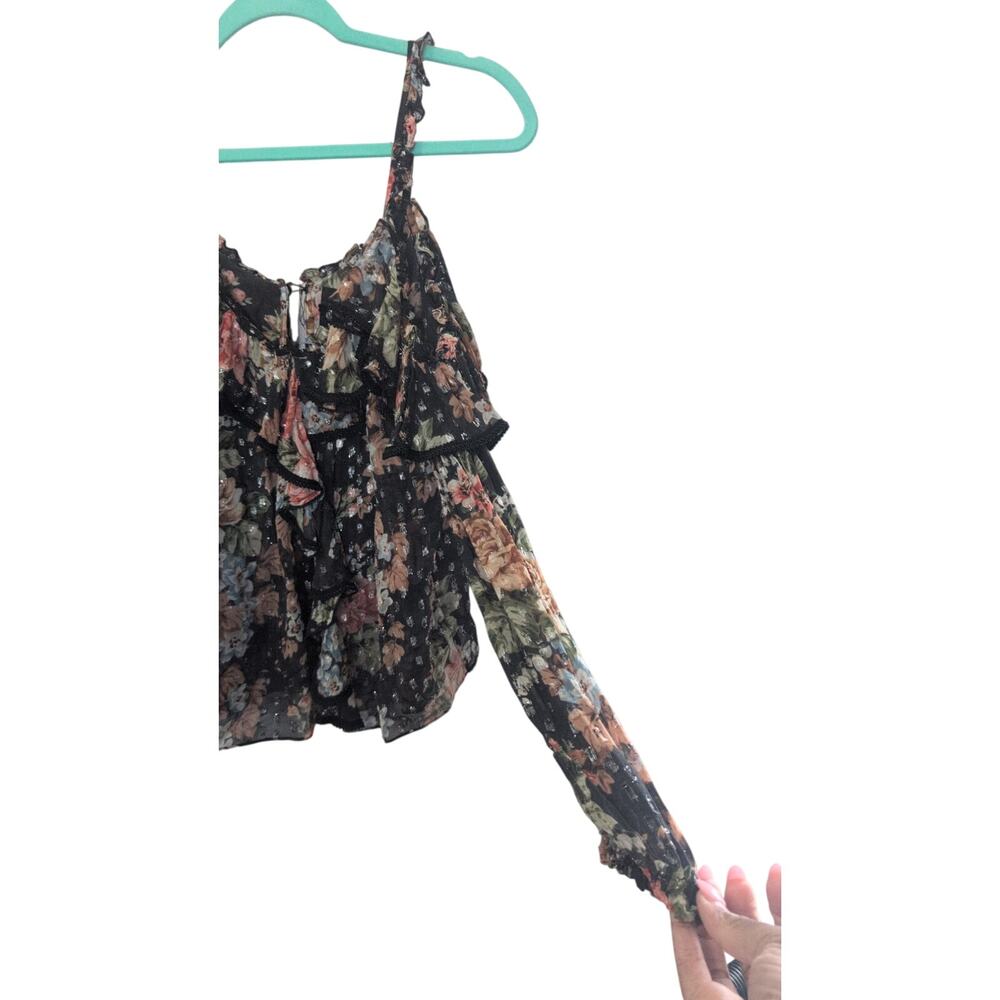 Needle & Thread Floral Ruffle Top – Size 6 (EUC) – Cold Shoulder V-Neck Blouse - Picture 4 of 5